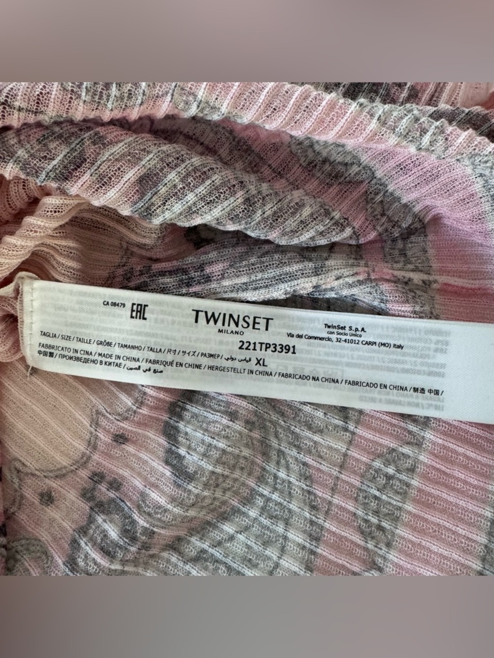 Twinset Milano XL Pink Paisley Ribbed Knit Stretch Top NWT Italy - Picture 10 of 16